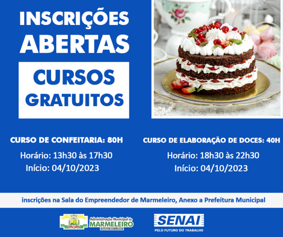 Cursos Gratuitos de Confeitaria e Elaboração de Doces 