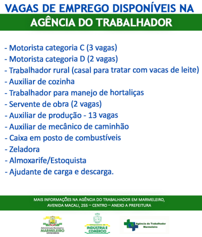 Vagas de Emprego Disponíveis na Agência do Trabalhador Dia 25/10