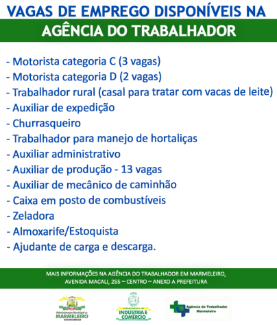 Vagas de Emprego Disponíveis na Agência do Trabalhador Dia 26/10