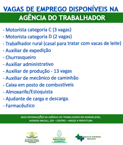 Vagas de Emprego Disponíveis na Agência do Trabalhador Dia 06/11