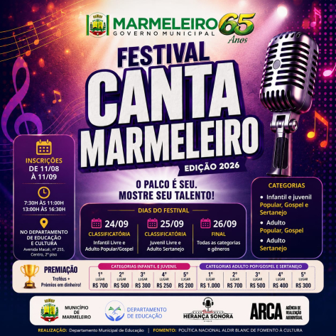 FESTIVAL CANTA MARMELEIRO 2026: INSCRIÇÕES ABERTAS!